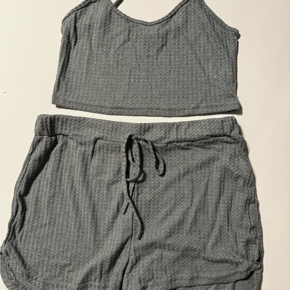 SHEIN Gray Ribbed Lounge Set